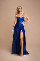 Elegancka  MAXI Sukienka satynowa EMMA -chabrowy