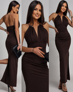 ELEGANCKA SUKIENKA MAXI  ZE ZDOBIENIEM Yoko czekoladowa