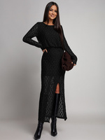Dopasowana sukienka koronkowa z długim rękawem Makena czarna