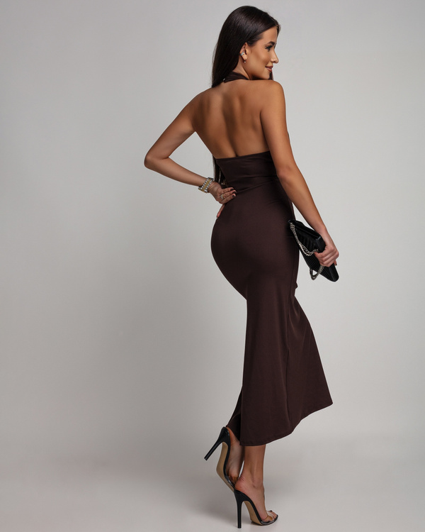 ELEGANCKA DOPASOWANA SUKIENKA MAXI Jasmine czekoladowy