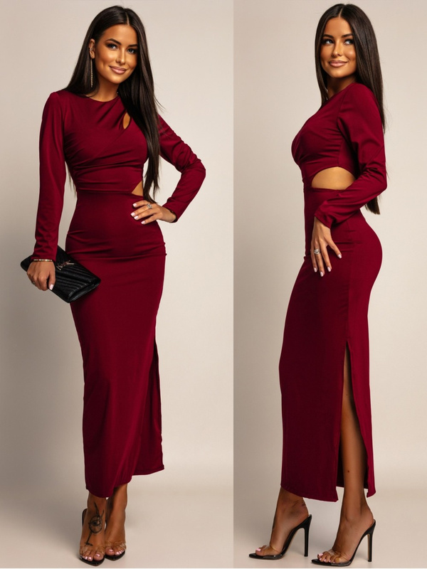 ELEGANCKA SUKIENKA MAXI Z WYCIĘCIEM ADA bordowa