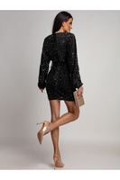 Elegancka Mini Sukienka z dugim rękawem cekinowa Avenza czarna