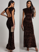 Elegancka Maxi Sukienka cekinowa Cavessa  czekoladowy