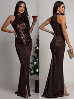 ELEGANCKA SUKIENKA MAXI Z CEKINAMI Iman  BRĄZOWA