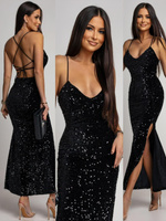 Elegancka Maxi Sukienka cekinowa Mika czarna