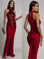 ELEGANCKA SUKIENKA MAXI Z CEKINAMI Iman BORDOWA