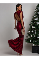 Elegancka Maxi Sukienka cekinowa Cavessa bordowy