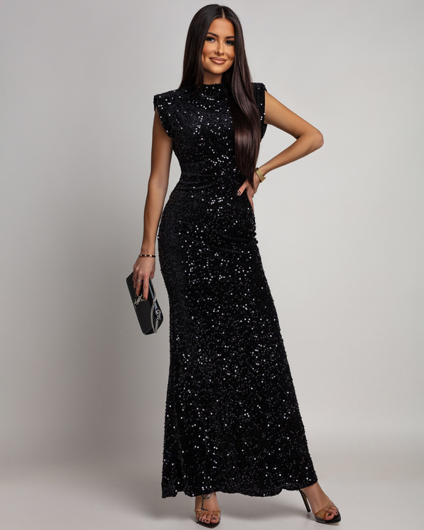 Elegancka Maxi Sukienka cekinowa Cavessa czarny