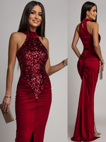 ELEGANCKA SUKIENKA MAXI Z CEKINAMI Iman BORDOWA