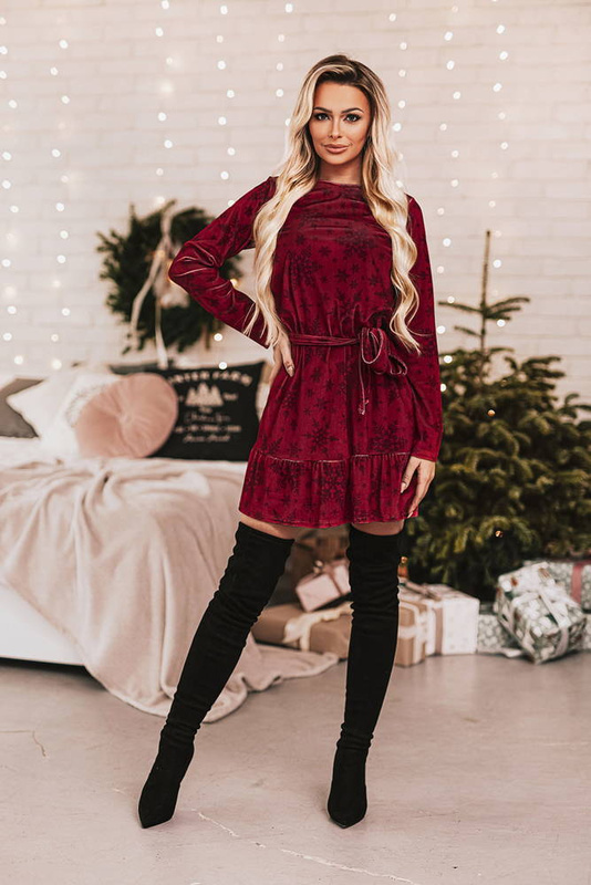 Sukienka Świąteczna VELVET Falbanka VINTAGE CHRISTMAS