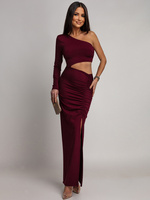ELEGANCKA SUKIENKA MAXI NA JEDNO RAMIĘ DONNA bordowa