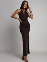 ELEGANCKA SUKIENKA MAXI  ZE ZDOBIENIEM Yoko czekoladowa