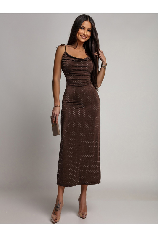 Elegancka Maxi Sukienka z odkrytami plecami Angela czekoladowy