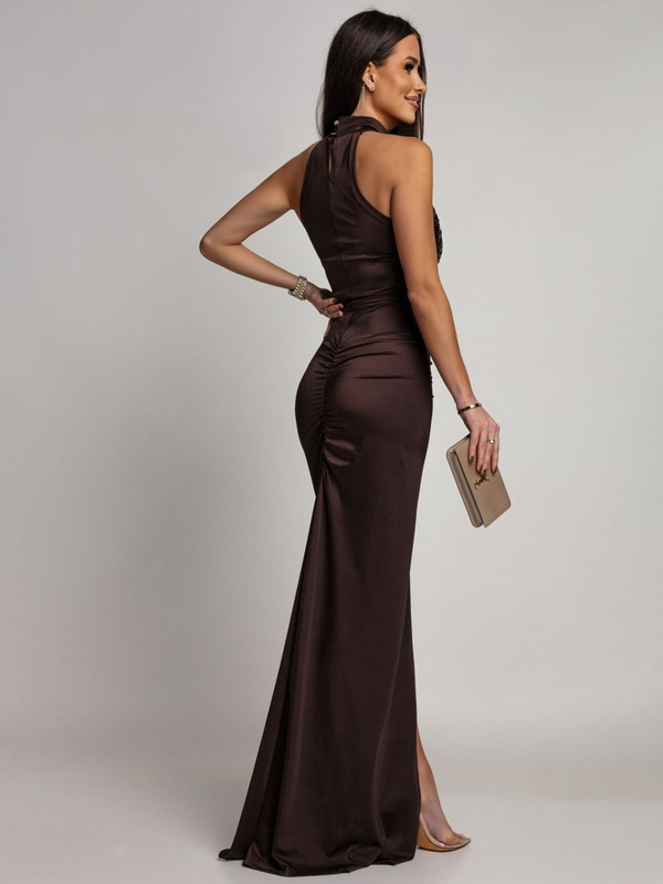 ELEGANCKA SUKIENKA MAXI Z CEKINAMI Iman  BRĄZOWA