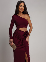 ELEGANCKA SUKIENKA MAXI NA JEDNO RAMIĘ DONNA bordowa