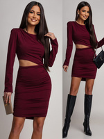 Dopasowana mini Sukienka z długim rękawem Charm bordowy