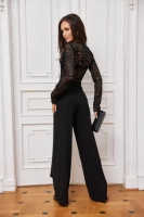 Elegancki KOMBINEZON  Z KORONKOWĄ GÓRĄ I WIĄZANY W TALII CZARNY