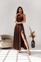 ELEGANCKA SUKIENKA MAXI Satynowa Nel- czekoladowy