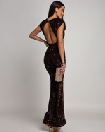 Elegancka Maxi Sukienka cekinowa Cavessa  czekoladowy