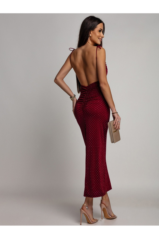 Elegancka Maxi Sukienka z odkrytami plecami Angela bordowy