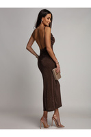 Elegancka Maxi Sukienka z odkrytami plecami Angela czekoladowy