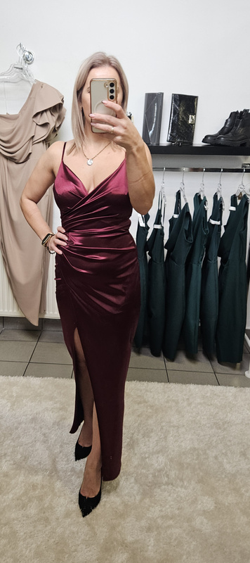 Sukienka Maxi Laura satin- Burgundowa