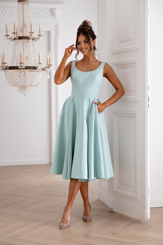 Elegancka  midi Sukienka na ramiączkach Merry miętowy