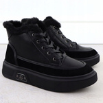 Botki damskie sneakersy ocieplane ze skóry naturalnej czarne