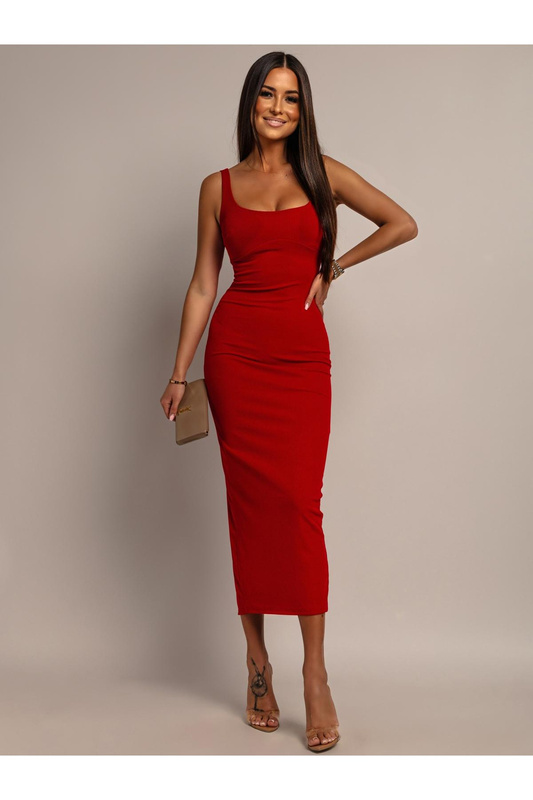 ELEGANCKA DOPASOWANA SUKIENKA MIDI PATI Czerwony