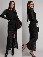 Dopasowana sukienka koronkowa z długim rękawem Makena czarna