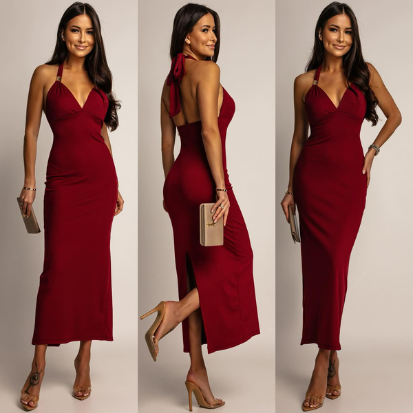 PRĄŻKOWANA SUKIENKA MIDI KAMILA bordowa