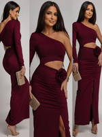 ELEGANCKA SUKIENKA MAXI NA JEDNO RAMIĘ DONNA bordowa