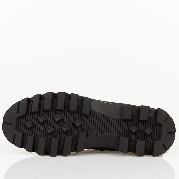 Botki damskie Czarne skórzane trzewiki ocieplane trapery - czarne