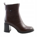 Botki damskie skórzane na obcasie ocieplane brązowe