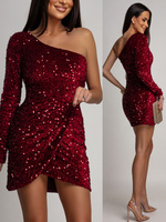 CEKINOWA SUKIENKA MINI NA JEDNO RAMIĘ ARMIRIA bordowy