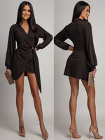 Dopasowana mini Sukienka z długim rękawem Grace  czekoladowy