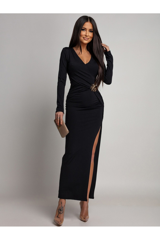 ELEGANCKA SUKIENKA MAXI Z BIŻUTERYJNYM ZDOBIENIEM ELVI CZARNA