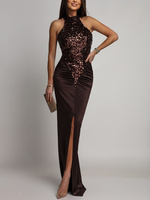 ELEGANCKA SUKIENKA MAXI Z CEKINAMI Iman  BRĄZOWA