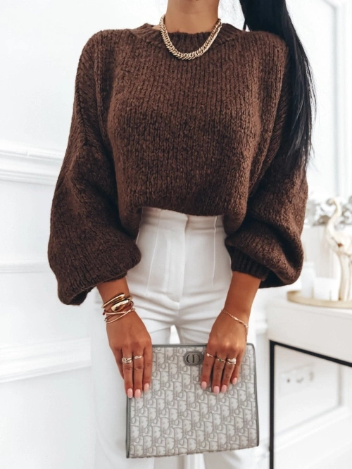Swetr z wełną Weave knit czekoladowy