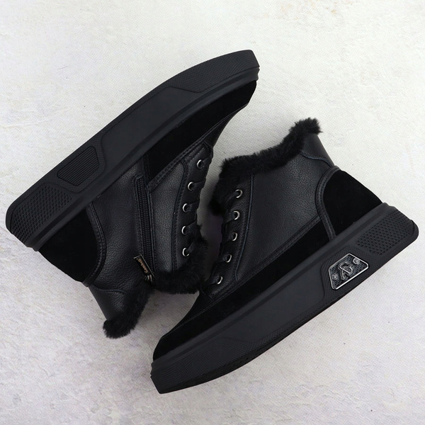 Botki damskie sneakersy ocieplane ze skóry naturalnej czarne