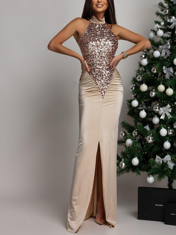 ELEGANCKA SUKIENKA MAXI Z CEKINAMI Iman Złota