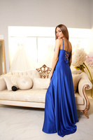 Elegancka  MAXI Sukienka satynowa EMMA -chabrowy