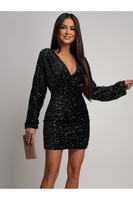 Elegancka Mini Sukienka z dugim rękawem cekinowa Avenza czarna