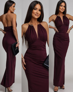 ELEGANCKA SUKIENKA MAXI  ZE ZDOBIENIEM Yoko  bordowa