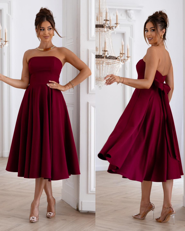 Elegancka gorsetowa midi Sukienka Asti bordowa