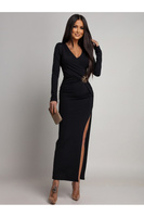 ELEGANCKA SUKIENKA MAXI Z BIŻUTERYJNYM ZDOBIENIEM ELVI CZARNA