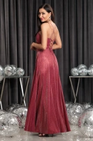 Elegancka SUKIENKA MAXI NATHALIE DISCO Z POŁYSKIEM BORDOWA 