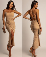 ELEGANCKA DOPASOWANA SUKIENKA MAXI Rosemarry camel