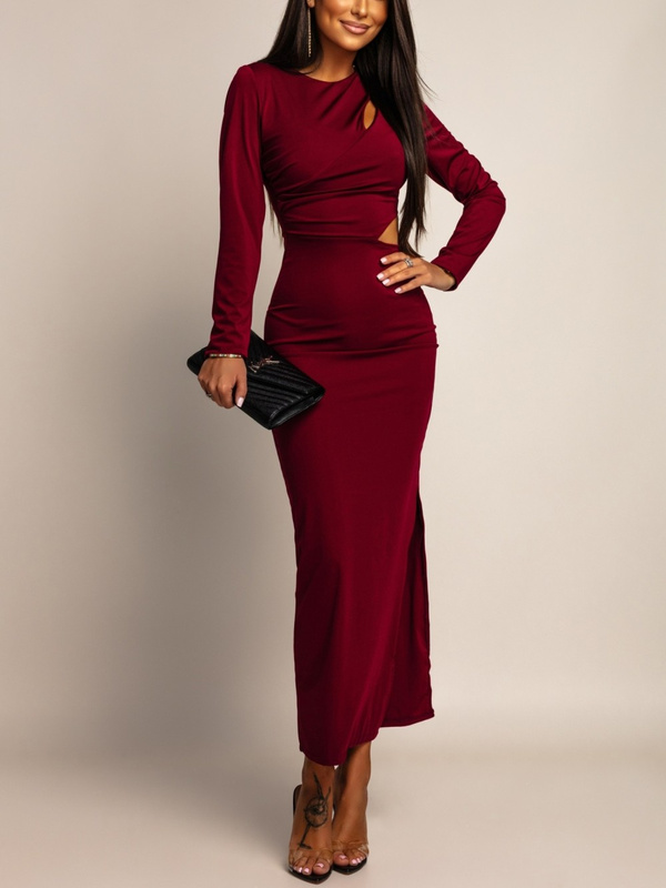 ELEGANCKA SUKIENKA MAXI Z WYCIĘCIEM ADA bordowa