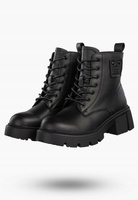Botki damskie ze skóry naturalnej wysokie sznurowane na klocku czarne